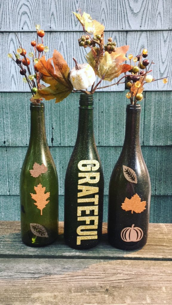 painted wine bottle fall decoration