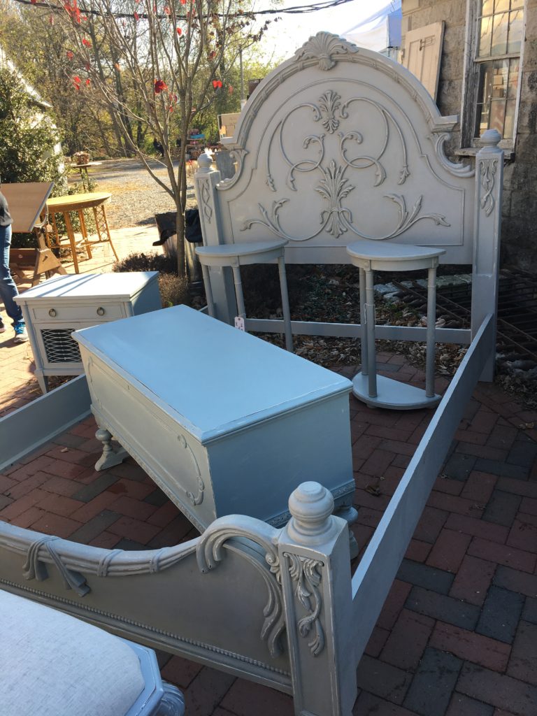 french antique chalk painted bed set