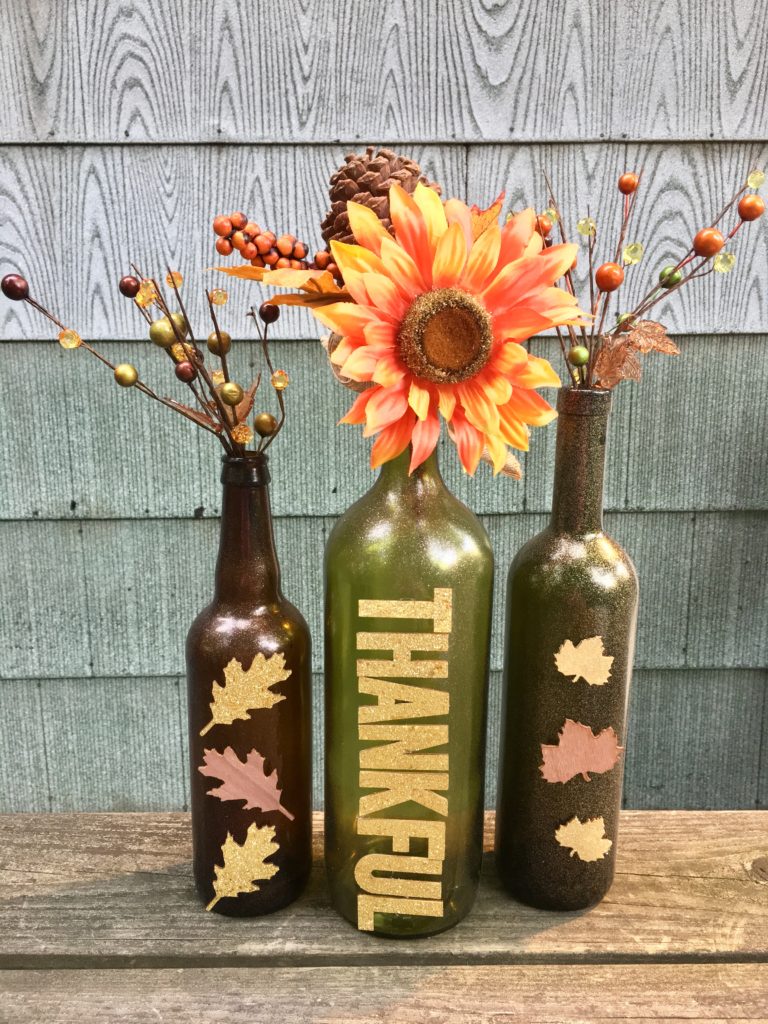 painted wine bottle fall decoration