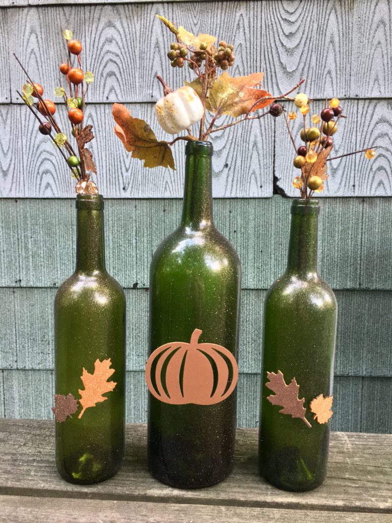 painted wine bottle fall decoration