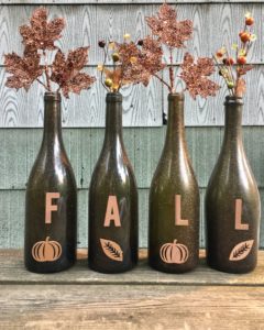 painted wine bottle fall decoration