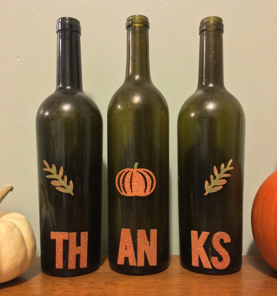 Fall painted wine bottle decorations by Moscato is my Mantra