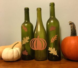 Fall painted wine bottle decorations by Moscato is my Mantra