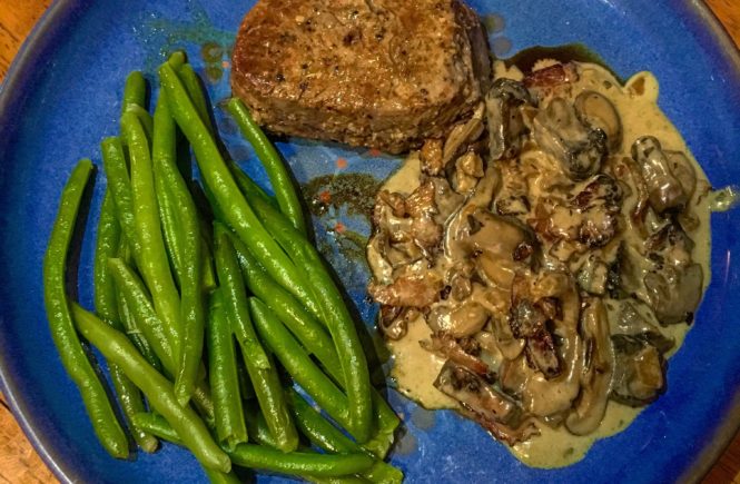 Filet with bacon mushroom brandy cream sauce