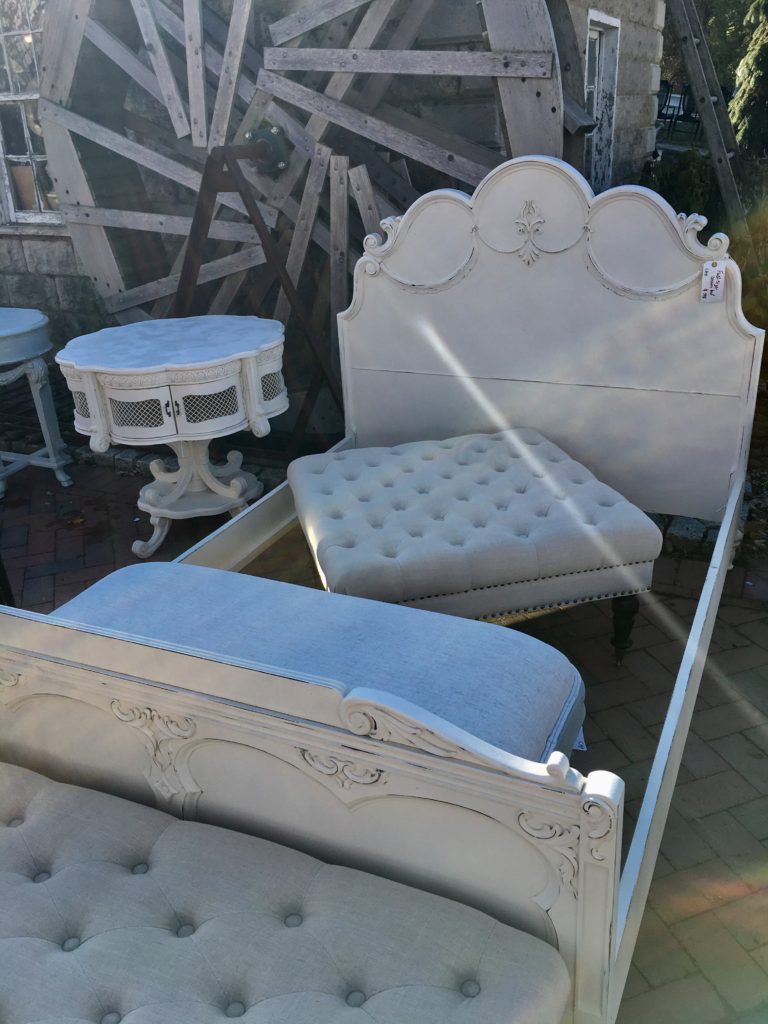 french antique chalk painted bed set