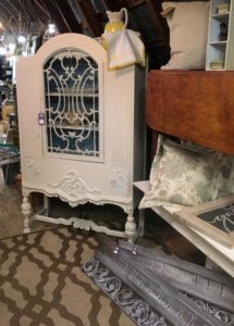 white farmhouse hutch with glass